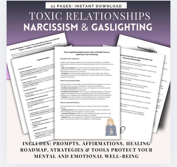 Toxic Relationships Gaslighting and Narcissism Abuse Workbook overcoming Trauma worksheets PTSD Emotional Healing