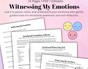 Witness My Emotions, Emotional Regulation Worksheet Bundle Emotional Awareness Tools for Therapy, Trauma & Anxiety Emotional Vocabulary Tool