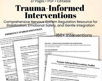 Trauma-Informed Interventions Toolkit Nervous System Regulation Exercises Grounding Skills, Dissociation Support & Emotional Safety