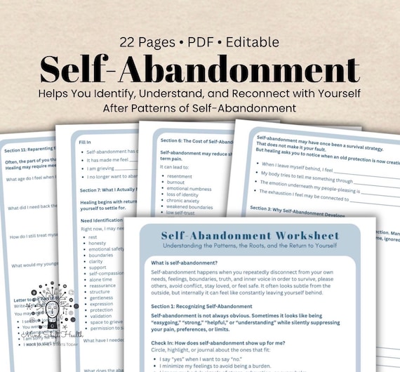 Self Abandonment Worksheet PDF, Trauma Informed Healing, Boundaries, Self Trust (Digital Download)