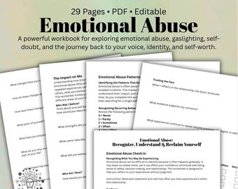 Emotional Abuse Workbook Gaslighting Recovery Worksheets Toxic Relationship Reflection Journal  Therapy & Counseling Resource