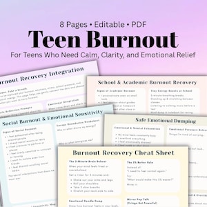 Teen Burnout Recovery Workbook  Nervous System Regulation, Anxiety Relief & Emotional Regulation Worksheets for Teens