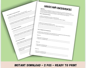 Choices and Consequences Worksheet: Therapy & Decision-Making (PDF)