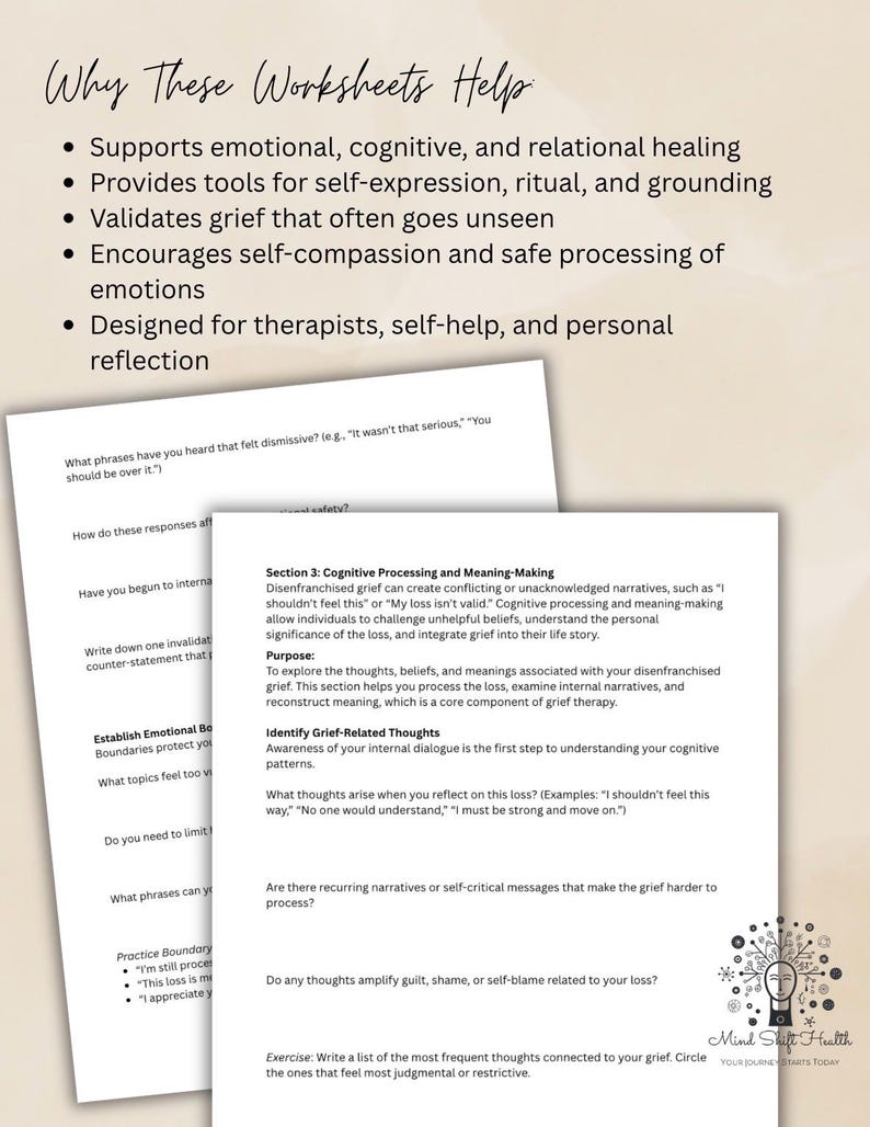 Disenfranchised Grief Worksheet Healing Exercises for Unseen Loss, Self Compassion Emotional Support Digital PDF image 3