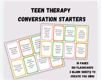 Consiga que los adolescentes se abran Tarjetas didácticas para iniciar conversaciones sobre adolescentes Tarjetas de reflexión sobre terapia Terapia para jóvenes