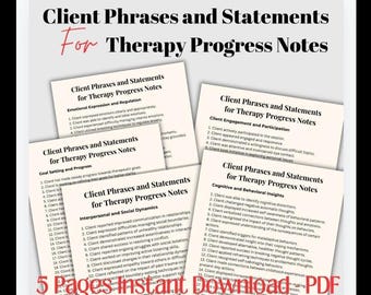 Therapy Progess Phrases and Statements for Session Scripts Therapist Report Psychotherapy Notes Phrases and Statements