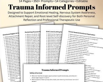 350+ Trauma-Informed Journal Prompts Workbook Therapy Worksheets, Nervous System Regulation, Inner Child, Attachment & Self-Healing