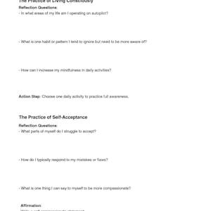 May include: A worksheet titled "Six Pillars of Self-Esteem Worksheet" with instructions for self-reflection and self-acceptance. The worksheet includes questions to help you become more aware of your habits and how you respond to mistakes.