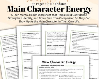 Main Character Energy Workbook for Teens Self Esteem & Identity Mental Health Therapy Worksheet for Confidence Comparison Self Worth