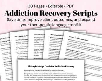 Addiction Therapy Scripts: Counselor Recovery Sessions, Coping Skills (PDF Downloadable Printables)