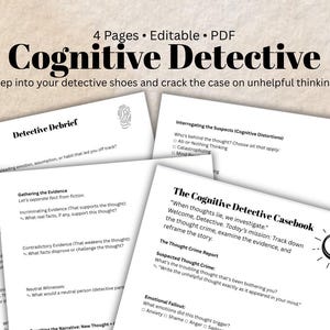 Cognitive Detective CBT Worksheet Identify Negative Thoughts Challenge Distortions Reframe Thinking