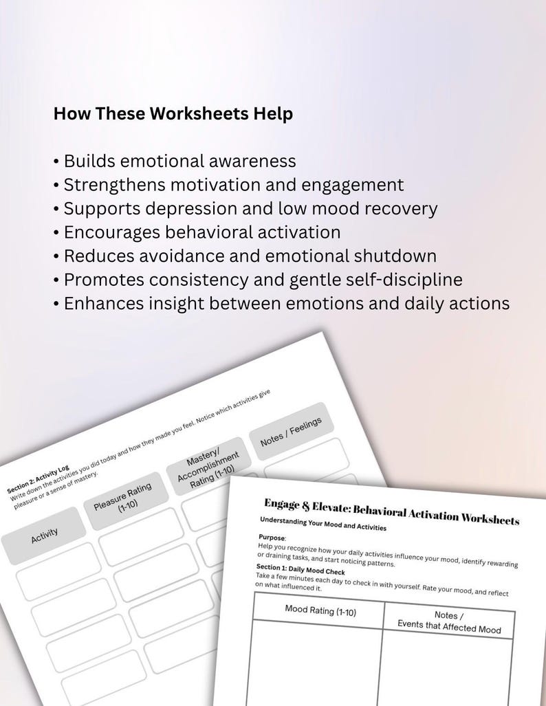Behavioral Activation Worksheet Daily Mood & Activity Tracker for ...