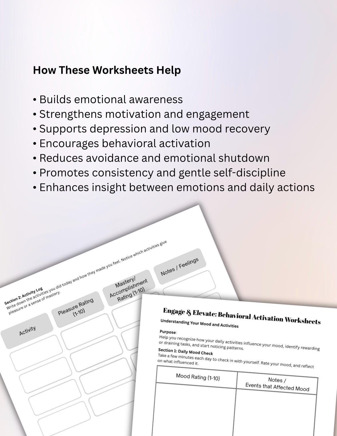 Behavioral Activation Worksheet Daily Mood & Activity Tracker for ...