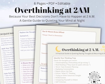Overthinking at Bedtime Therapy Worksheet Nighttime Anxiety Toolkit  Racing Thoughts, Sleep Anxiety, CBT Coping Skills, Nervous System