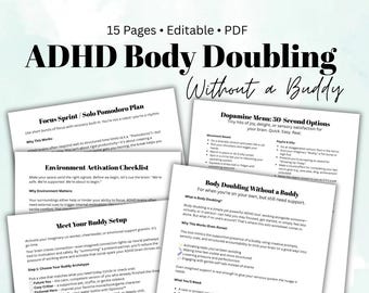 ADHD Focus Worksheet Printable Body Doubling Executive Dysfunction Behavior Habits Support Task Planner