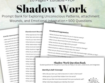 Shadow Work Question Bank  500 Journal Prompts for Healing, Self-Discovery Trauma Patterns Inner Child & Emotional Healing Workbook
