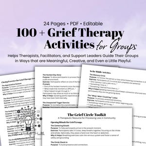 Grief Therapy Activities Toolkit for Groups, Art Therapy, Counseling Resources (PDF)