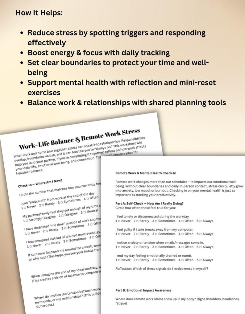 Work-life Balance Toolkit: Stress Tracker Boundary Worksheets Working ...
