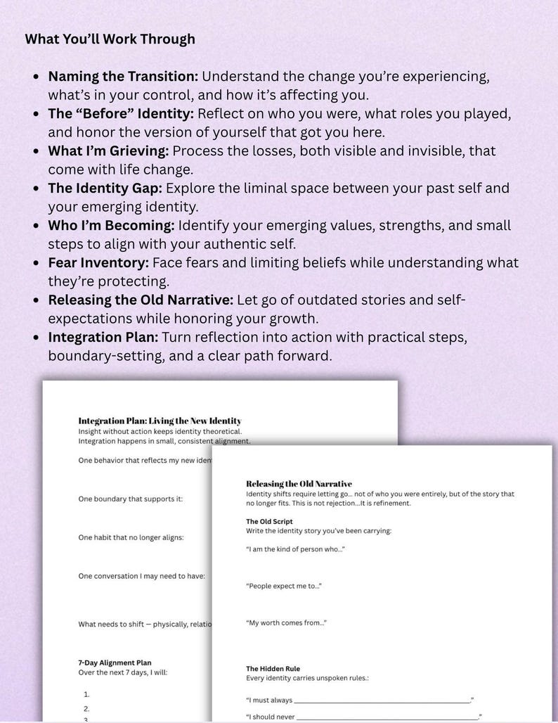 Journaling Identity Identity Reset Workbook Life Transition Workbook Self Discovery Journal ...