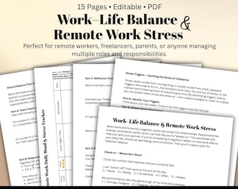 Work-Life Balance Toolkit: Stress Tracker Boundary Worksheets Working Remote Home Life