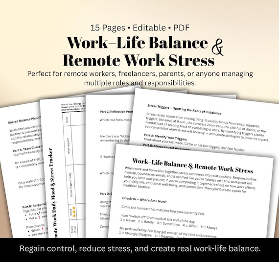 Work-Life Balance Toolkit: Stress Tracker Boundary Worksheets Working Remote Home Life