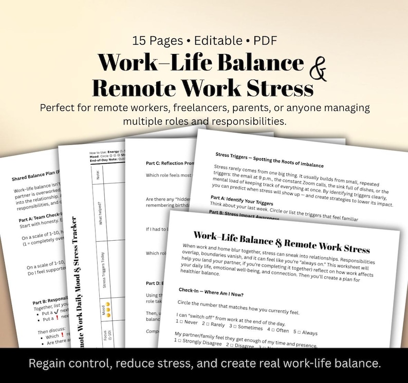 Work-life Balance Toolkit: Stress Tracker Boundary Worksheets Working ...