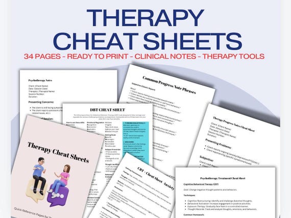 Therapy Cheat Sheets Bundle | Session Scripts, CBT Exercises (PDF)