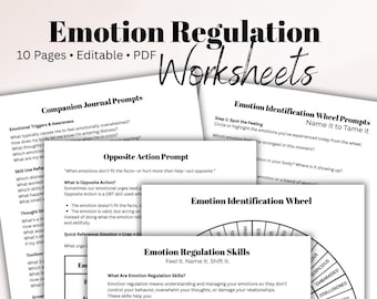 DBT Emotion Regulation Toolkit Worksheets for Distress Tolerance Opposite Action Self-Soothing Emotion Wheel