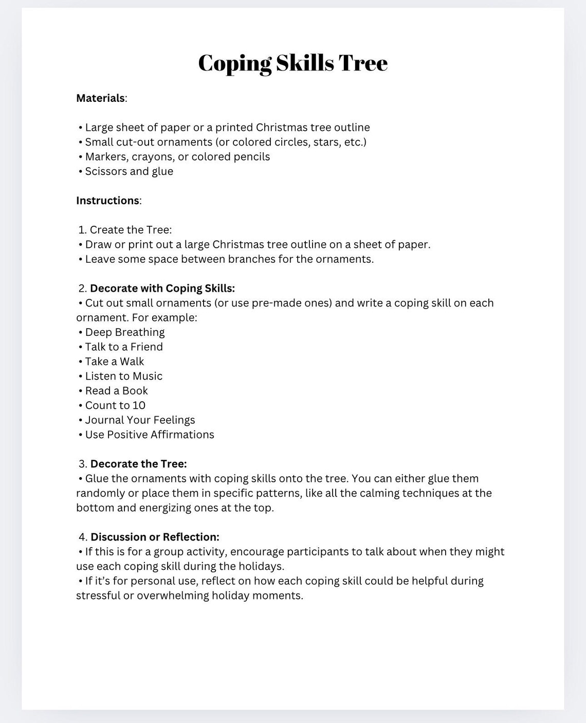 Christmas Coping Skills Tree Activity: Mental Health Worksheet (digital ...