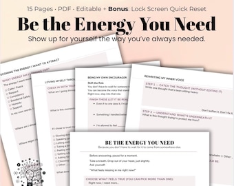 Be The Energy You Need Worksheet, Self Love & Positive Mindset Workbook, Inner Voice Reframe, Anxiety Overthinking Support Tool