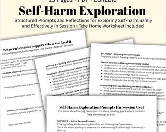 Self Harm Therapy Prompts & Take Home Worksheet Therapist Tools Counseling Worksheets Trauma Informed Resource for Sessions