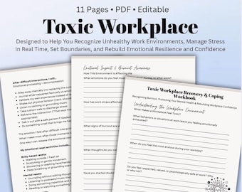 Toxic Workplace Recovery Workbook Burnout & Workplace Anxiety Coping Skills, Boundaries, Stress Relief Printable Therapy Worksheet