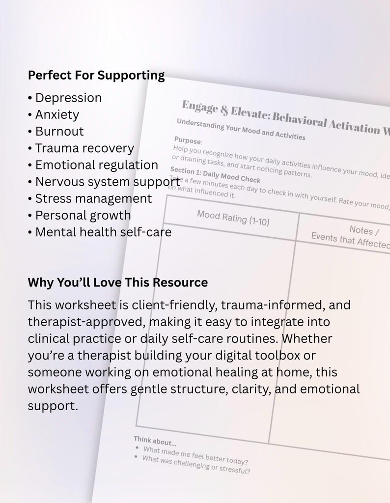 Behavioral Activation Worksheet Daily Mood & Activity Tracker for ...