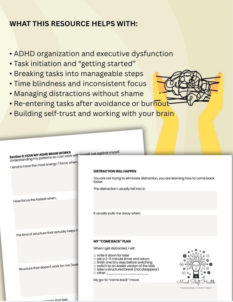 ADHD Organization Worksheet Executive Dysfunction Planner Task ...