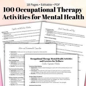 100 actividades y ejercicios de salud mental de terapia ocupacional Kit de herramientas de actividades de bienestar mental para OT Ejercicios creativos