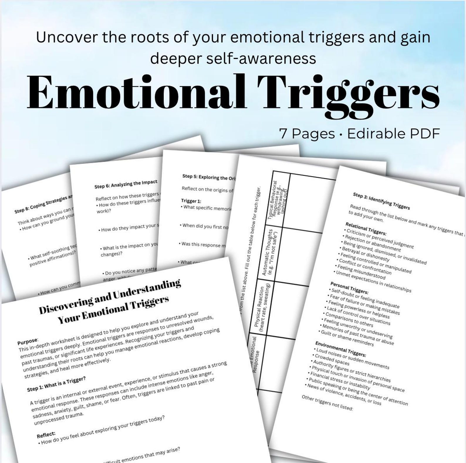 Uncovering Your Emotional Triggers A Guided Self-reflection Worksheet ...