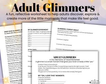 Adult Glimmers Journal Worksheet Therapy Self Reflection Prompts Mindfulness & Emotional Wellness Printable Therapist Resource