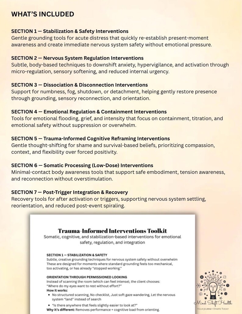 Professional trauma-informed therapy resource featuring reflective prompts and practical interventions to help clients explore emotional triggers, recognize patterns, and develop healthier coping strategies.