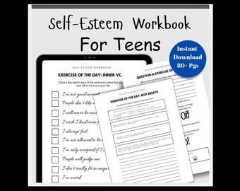 Hojas de trabajo para la terapia de autoestima en adolescentes, para la confianza en la salud mental adolescente, consejería escolar, terapia de grupo, viaje adolescente