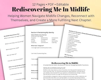 Midlife Mental Health Workbook for Women, Burnout Recovery, Self Discovery Journal, Identity Shift Workbook, Therapy Resource