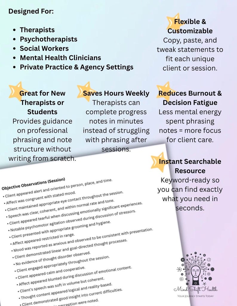 Therapist Documentation Wording Vault SOAP DAP BIRP Notes Copy & Paste ...