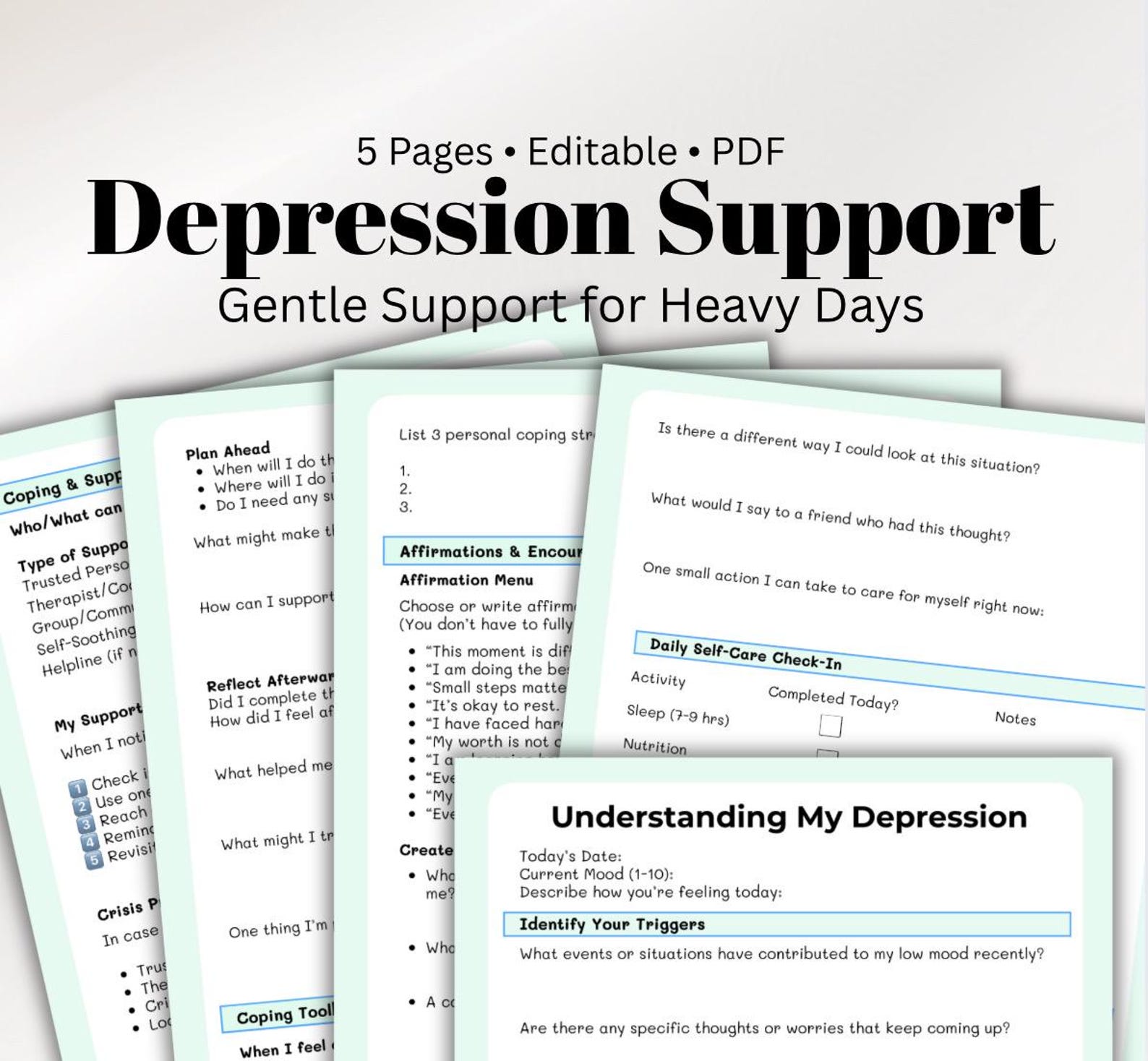 Depression Worksheet Mental Health Workbook Therapist Client Handout ...