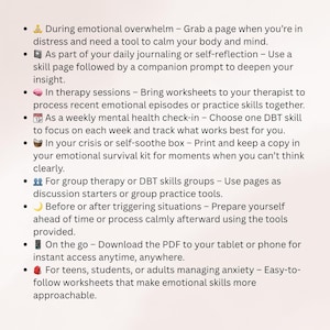 DBT Emotion Regulation Toolkit Arbetsblad för Stresstolerans Motsatt Handling Självlindrande Emotionshjul bild 3