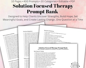 Solution Focused Therapy Prompt Bank 400 SFBT Questions Therapist Resource Counseling Prompts Mental Health PDF