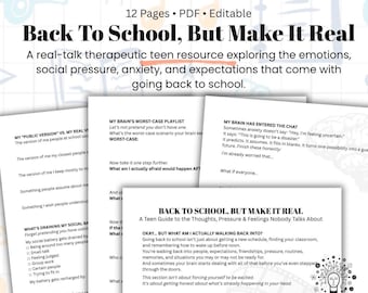 Back to School Teen Therapy Worksheet Teen Anxiety & School Stress Printable Social Pressure, Emotions Coping Skills Counselor Resource