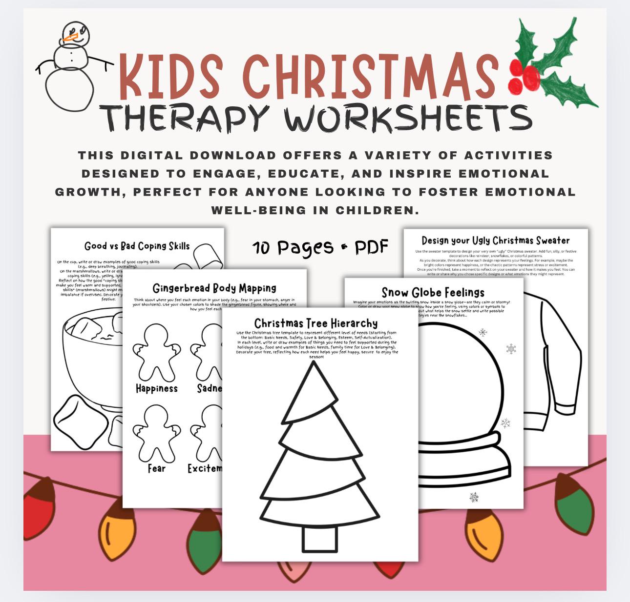 kids christmas therapy worksheets: emotional check-in activities