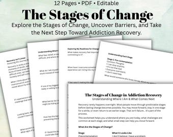 Addiction Recovery Worksheets Stages of Change Workbook Substance Abuse Therapy Tools Relapse Prevention Therapist Counseling Resour