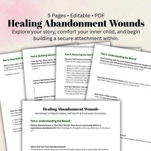 Hoja de trabajo para sanar heridas de abandono, indicaciones para el diario del niño interior, libro de trabajo de terapia de autocuración, PDF de recuperación de traumas