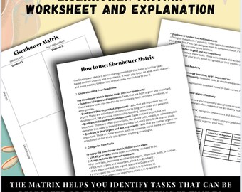 Time & Task Management Worksheet Based on Urgency and Importance Printable (Digital Download)