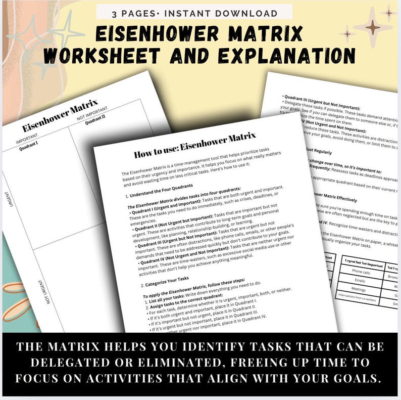Time & Task Management Worksheet Based on Urgency and Importance ...